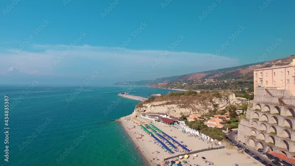 Aerial view of beautiful southern italian coastline. Tropea, Calabria in summer season from drone Aerial view of beautiful southern italian coastline. Tropea, Calabria in summer season from drone