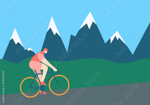 A male athlete rides a bicycle. Road bike. Mountain landscape.
