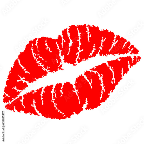 Vector illustration of a girl red lipstick kiss sign isolated on white background. Valentine's Day icon, sign, symbol, clip for design.