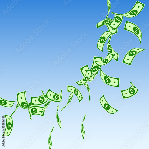 American dollar notes falling. Floating USD bills