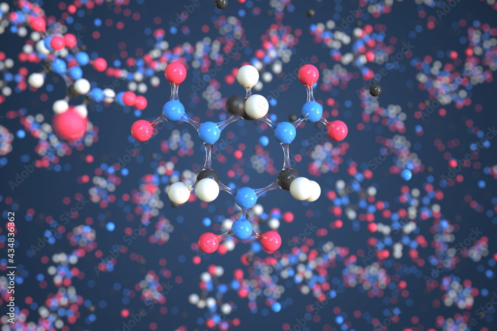 Molecule of cyclonite, conceptual molecular model. Scientific 3d rendering
