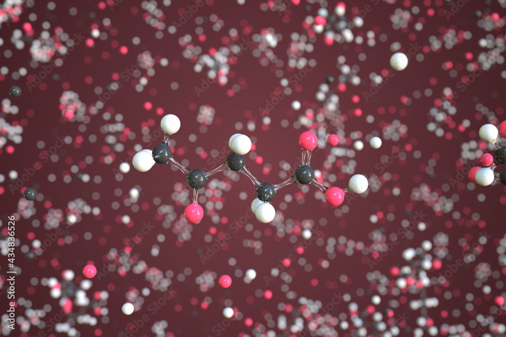 Molecule of levulinic acid, conceptual molecular model. Scientific 3d rendering Molecule of levulinic acid, conceptual molecular model. Scientific 3d rendering
