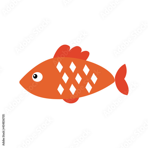 Red fish flat vector illustration isolated on white background. Aquarium fish. Tropic sea life. Underwater design element.