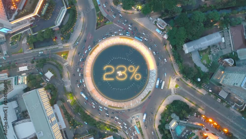 Roundabout with a loading screen HUD - 3d graphics animation - top down aerial