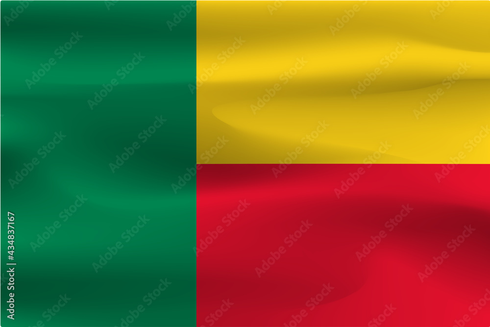 The flag of Benin is beautiful, the wrinkle of the flag cloth is beautiful wind.