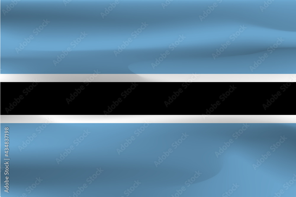 Botswana national flag with a beautiful wrinkle of flying flags.