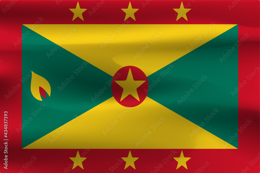 The beautiful flag of Grenada, the wrinkles of the flag cloth that fly in the wind. The beautiful flag of Grenada, the wrinkles of the flag cloth that fly in the wind.