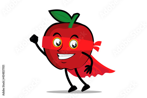 Apple Mascot as a superhero wearing a cloak and costume, ready to take flight