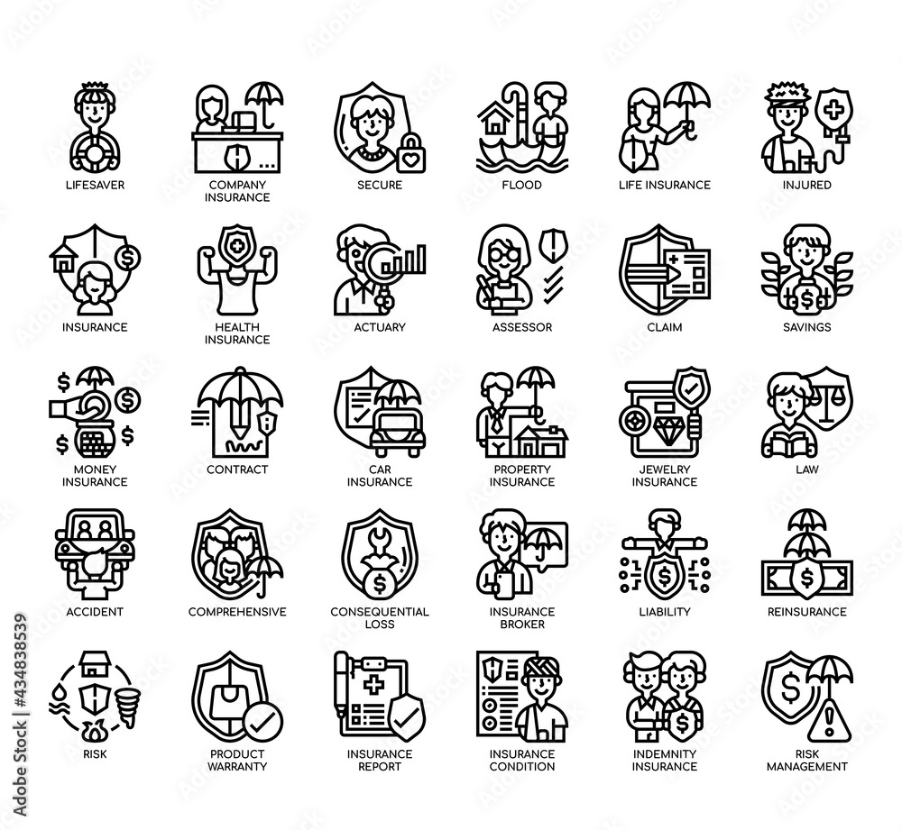 Set of Insurance thin line and pixel perfect icons for any web and app project. Set of Insurance thin line and pixel perfect icons for any web and app project.