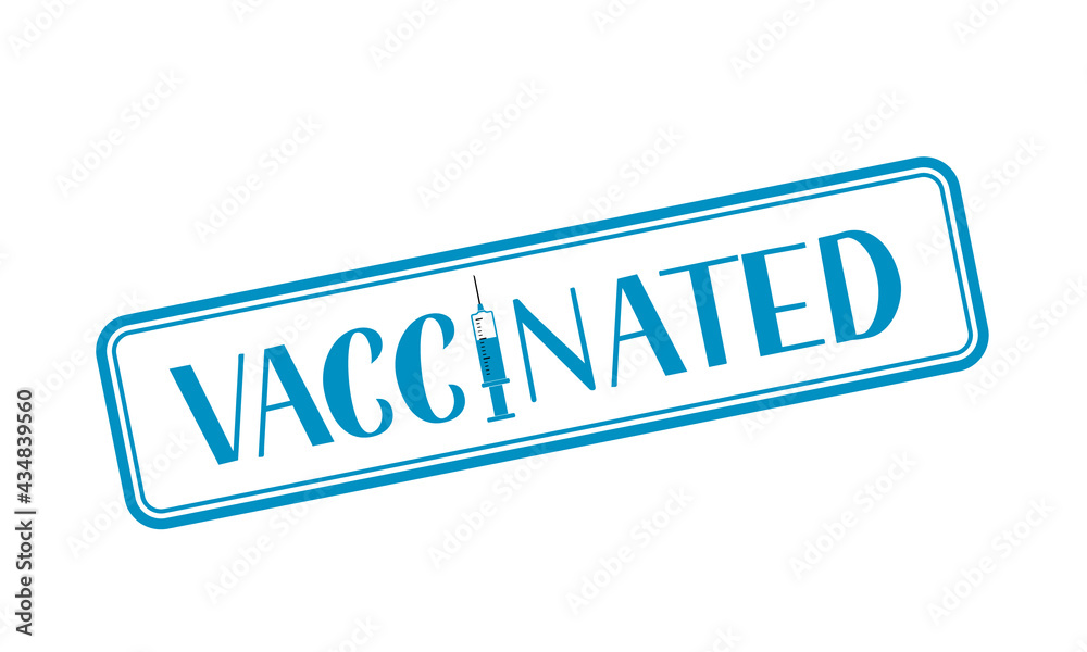 Vaccinated hand lettering with syringe isolated on white. Vaccination for coronavirus COVID-19. Vector template for typography poster, banner, flyer, sticker, t shirt, etc