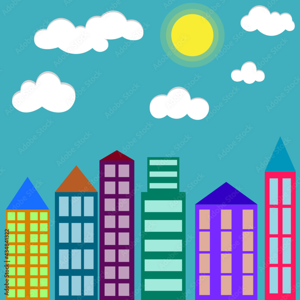 Cityscape, simple urban background, vector illustration.