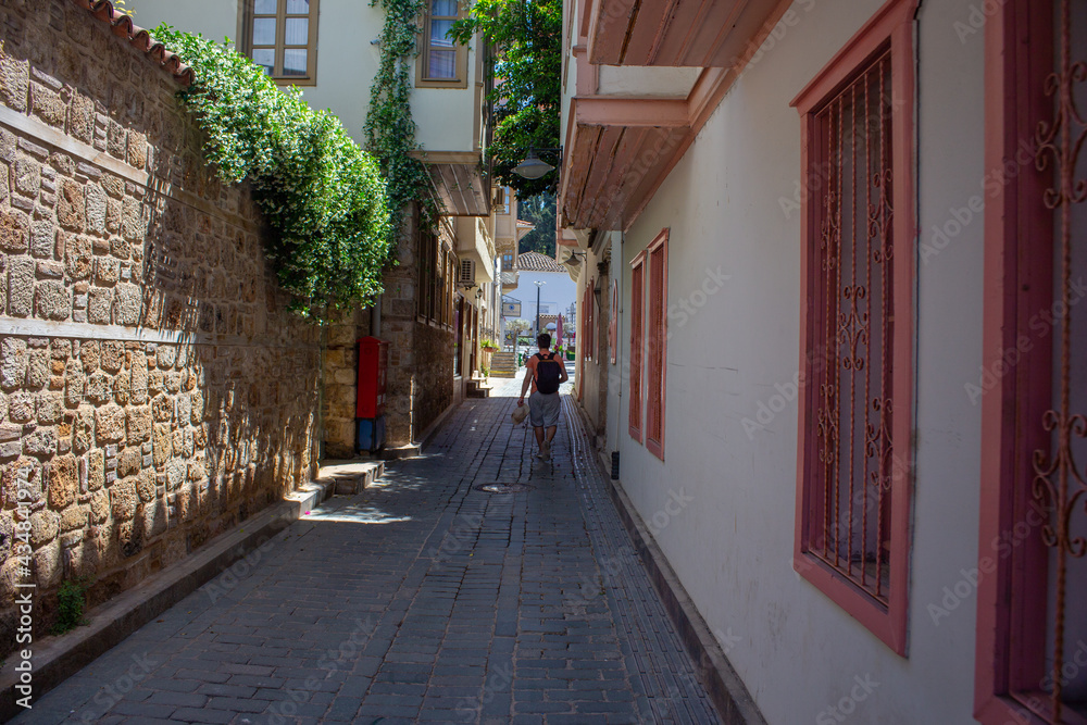 Obraz premium Antalya, Turkey 05.20.2021: Streets in the center of the old city of Antalya in Turkey uncrowded