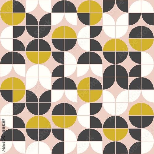 Mid Century Modern Style Geometric Floral Pattern Design. MOD Retro Scandinavian Minimalist Seamless Repeat Vector Pattern.
