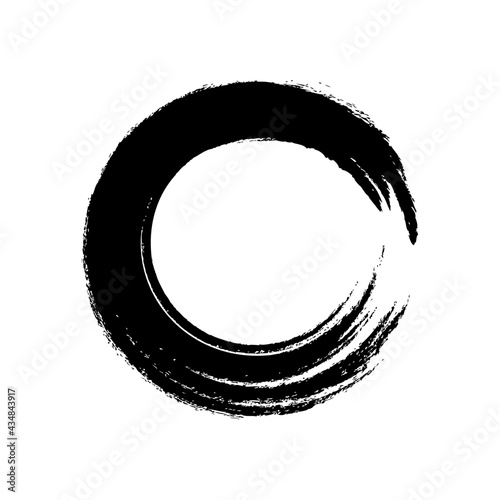 black circle brush enso symbol, smear circle shape with scribble hand drawn, ink dirty stain black on white, paint stripe brush strokes circle symbol