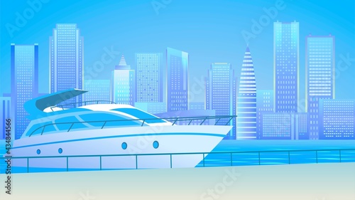 White yacht moored on the waterfront in the city