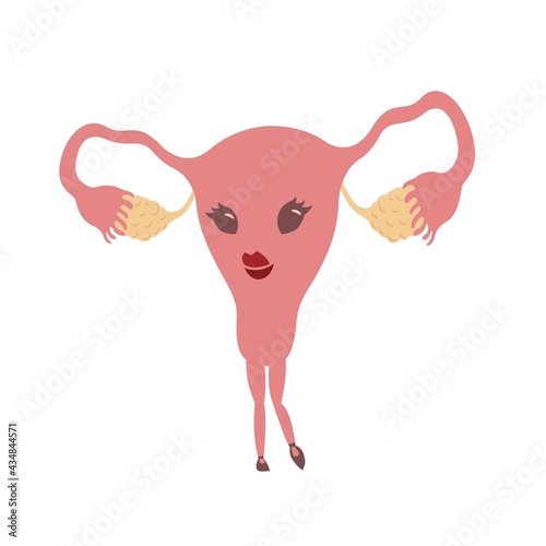 Funny character uterus in shoes on a white background