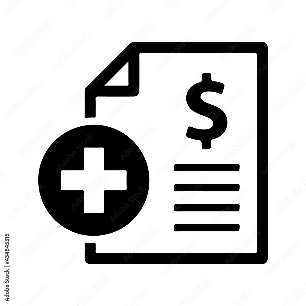 Health insurance icon. Medical bill icon, vector and glyph Health insurance icon. Medical bill icon, vector and glyph