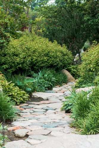 Stone path through the japanese garden