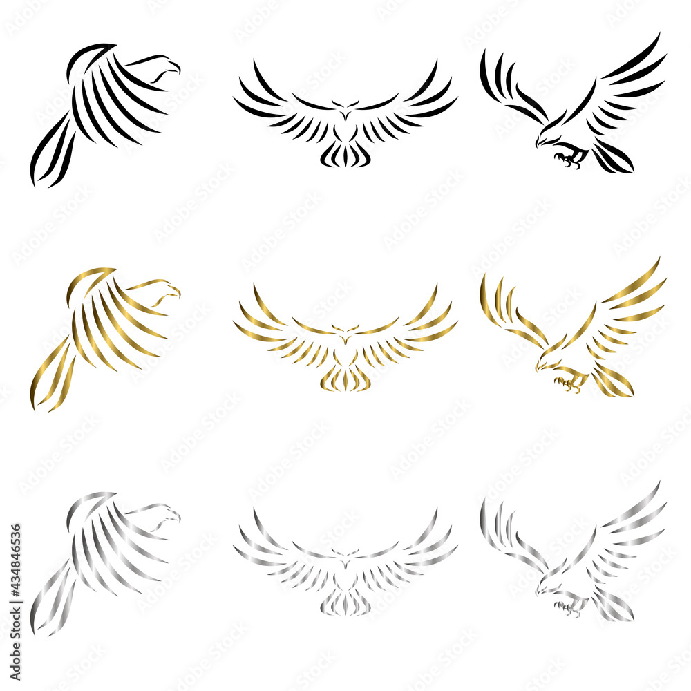 Set of line art vector logo of eagle Can be used as a logo Or decorative items.
