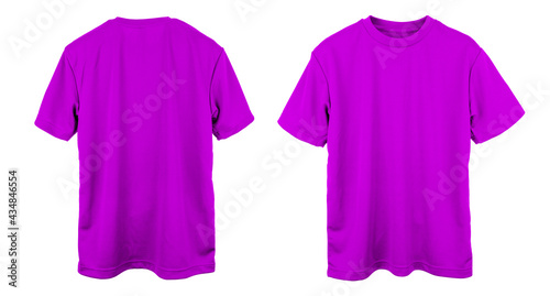 Blank Jersey T Shirt color purple template front and back view on white background 