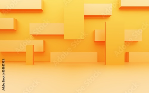 3d rendering of empty yellow orange abstract minimal background. Scene for advertising design, cosmetic ads, show, technology, food, banner, cream, fashion, kid, luxury. Illustration. Product display