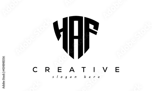 HAF letter creative logo with shield	