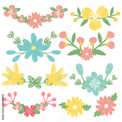 Fototapeta Naklejka Na Ścianę i Meble -  Set of floral decorations in hand drawn style. Flowers bouquet collection. Doodle design. Vector illustration.