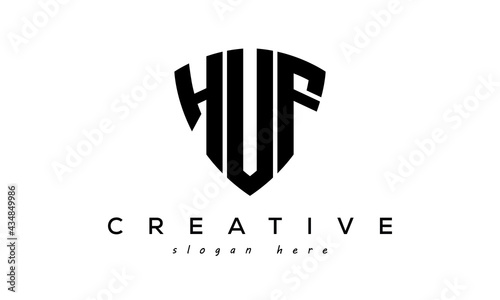 HUF letter creative logo with shield	