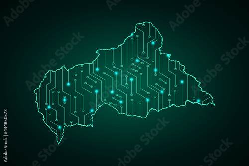 Map of Central African Republic, network line, design sphere, dot and structure on dark background with Map Central African Republic, Circuit board. Vector illustration. Eps 10