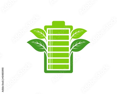 Nature leaf with electrical battery in green color