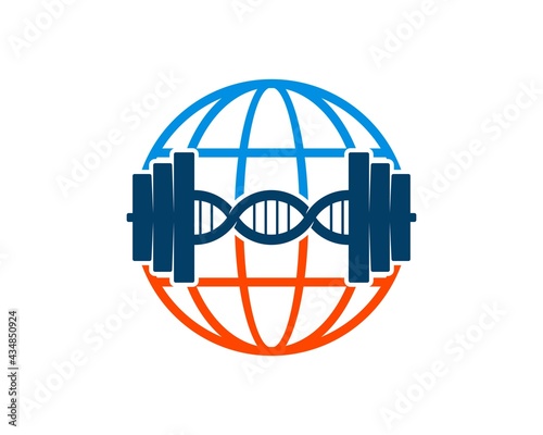 Abstract globe with DNA barbel inside