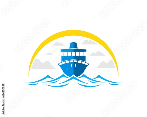 Sea wave with cruise ship and yellow swoosh