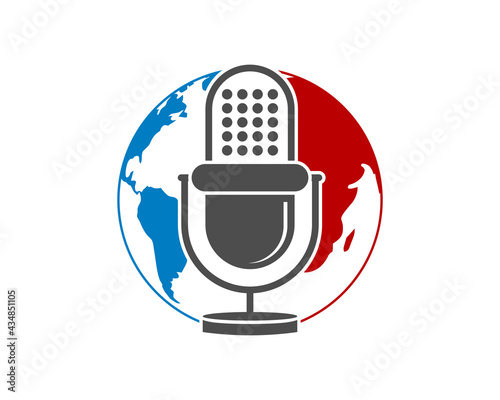 Microphone with world map behind