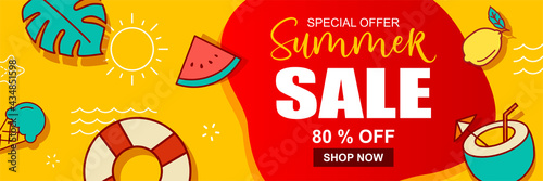 Summer sale banner cover template background. Summer discount special offer cute design.