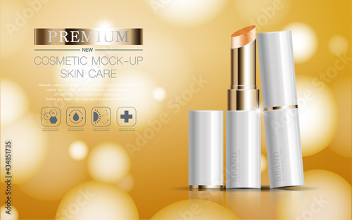 Wallpaper Mural Hydrating facial lipstick for annual sale or festival sale. white and gold lipstick mask bottle isolated on glitter particles background. Graceful cosmetic ads, illustration Torontodigital.ca