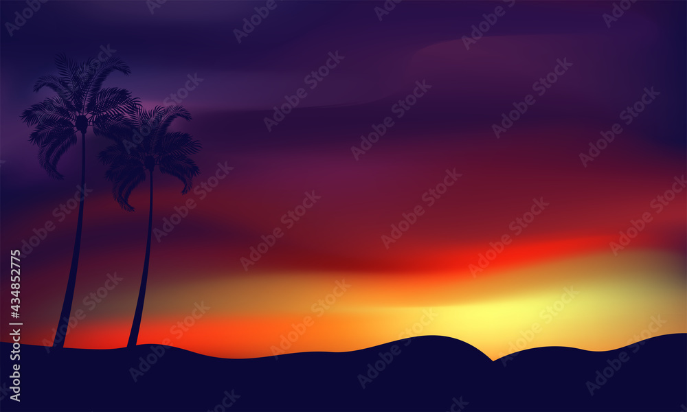 Summer sunset sky. Nature landscape background, panoramic image evening view.