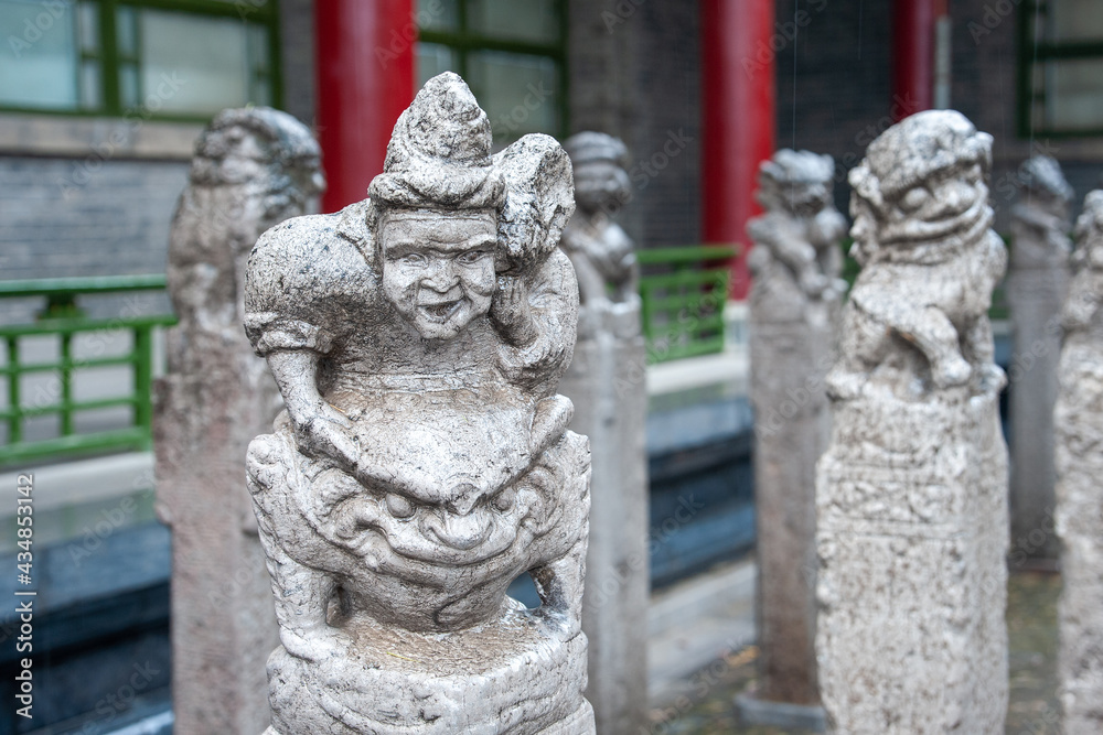 Chinese statues. Unusual sculptures in close-up.