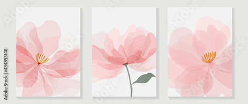 Abstract flower vector arts background. Wall art design with watercolor and transparency vector effect. Floral and leaves wall decoration. 