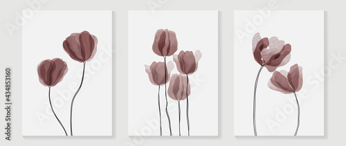 Abstract flower vector arts background. Wall art design with watercolor and transparency vector effect. Floral and leaves wall decoration. 