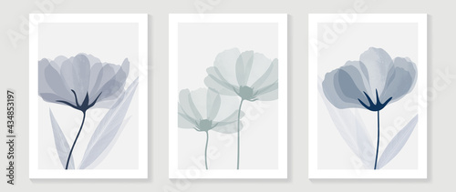 Abstract flower vector arts background. Wall art design with watercolor and transparency vector effect. Floral and leaves wall decoration. 