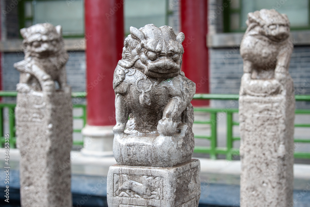 Chinese statues. Unusual sculptures in close-up.