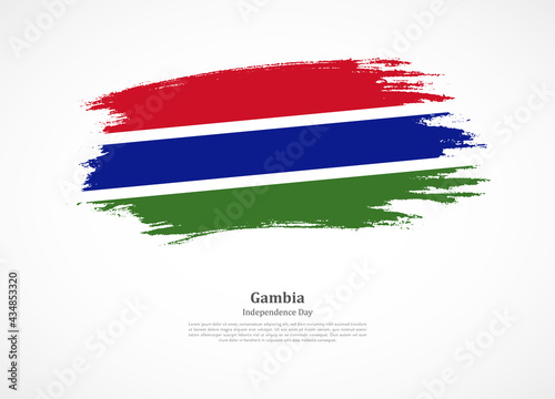 Happy independence day of Gambia with national flag on grunge texture