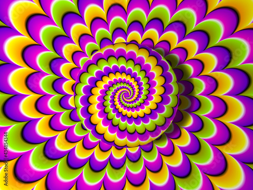Colorful background with growing sphere. Optical expansion illusion.