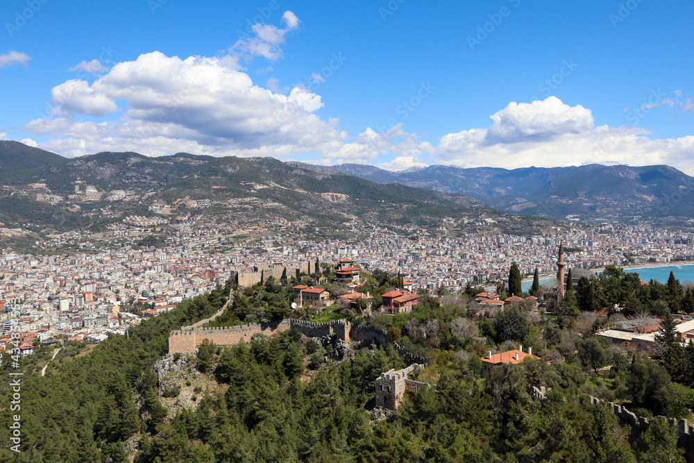 ruins of the Alanya castle at the top of the mountain
