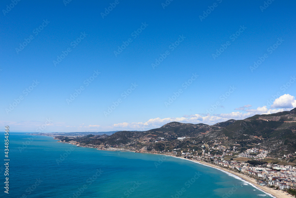 Aerial view to bay of Alanya city in Turkey from the mountain