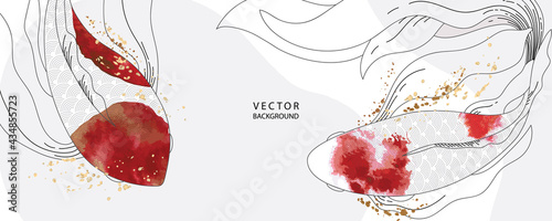Asian background ,Oriental Japanese style abstract pattern background design  with koi fish decorate in water color texture