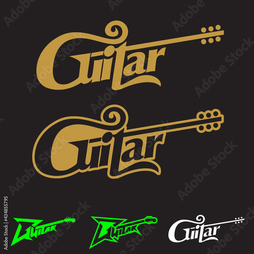 Guitar word mark symbol vector conceptual illustration can be used as design element, logo, t-shirt print, or any other purpose