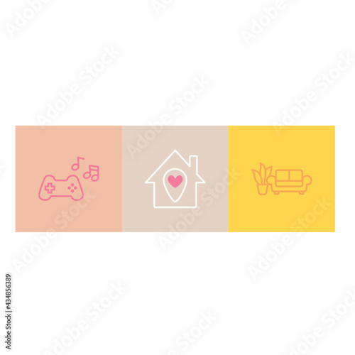 Vector home and entertainment icon set, simple outline style