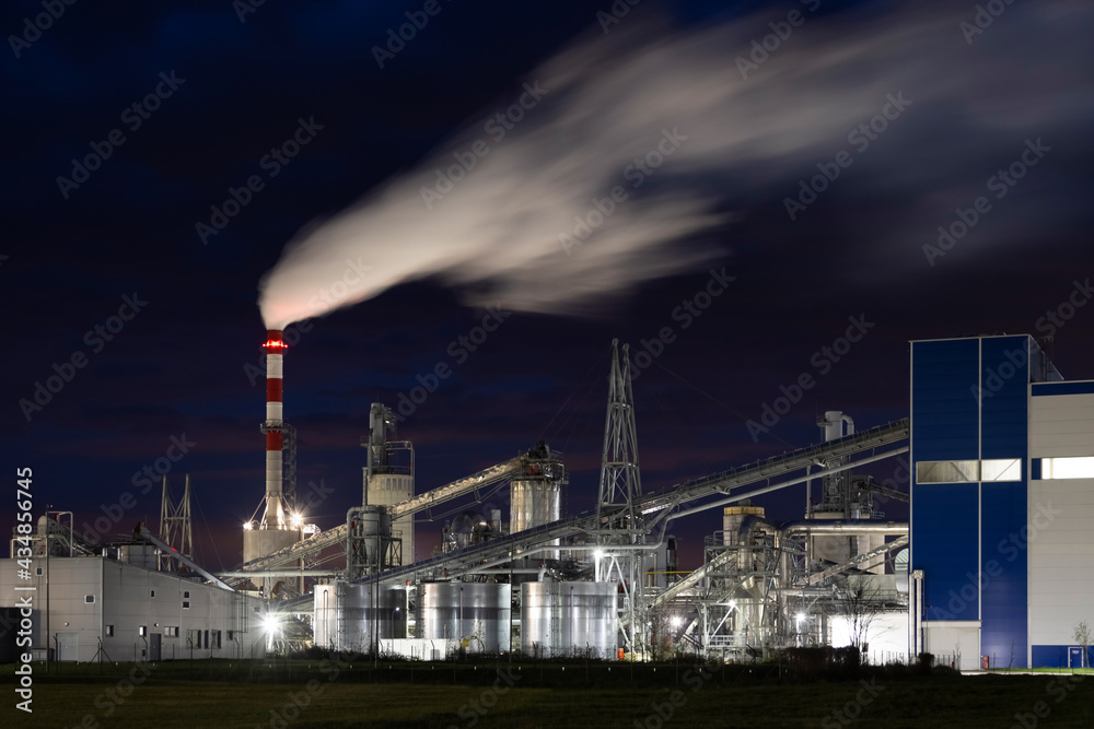 view of modern factory at night, modern safety illumination