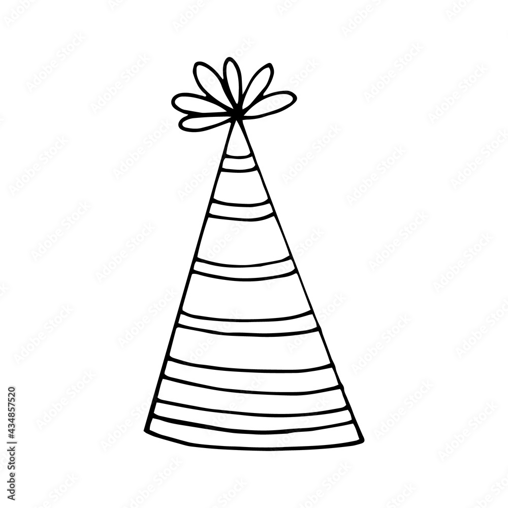 party hat with stripes. hand drawn doodle style. vector, minimalism, monochrome. festive funny. party hat with stripes. hand drawn doodle style. vector, minimalism, monochrome. festive funny.